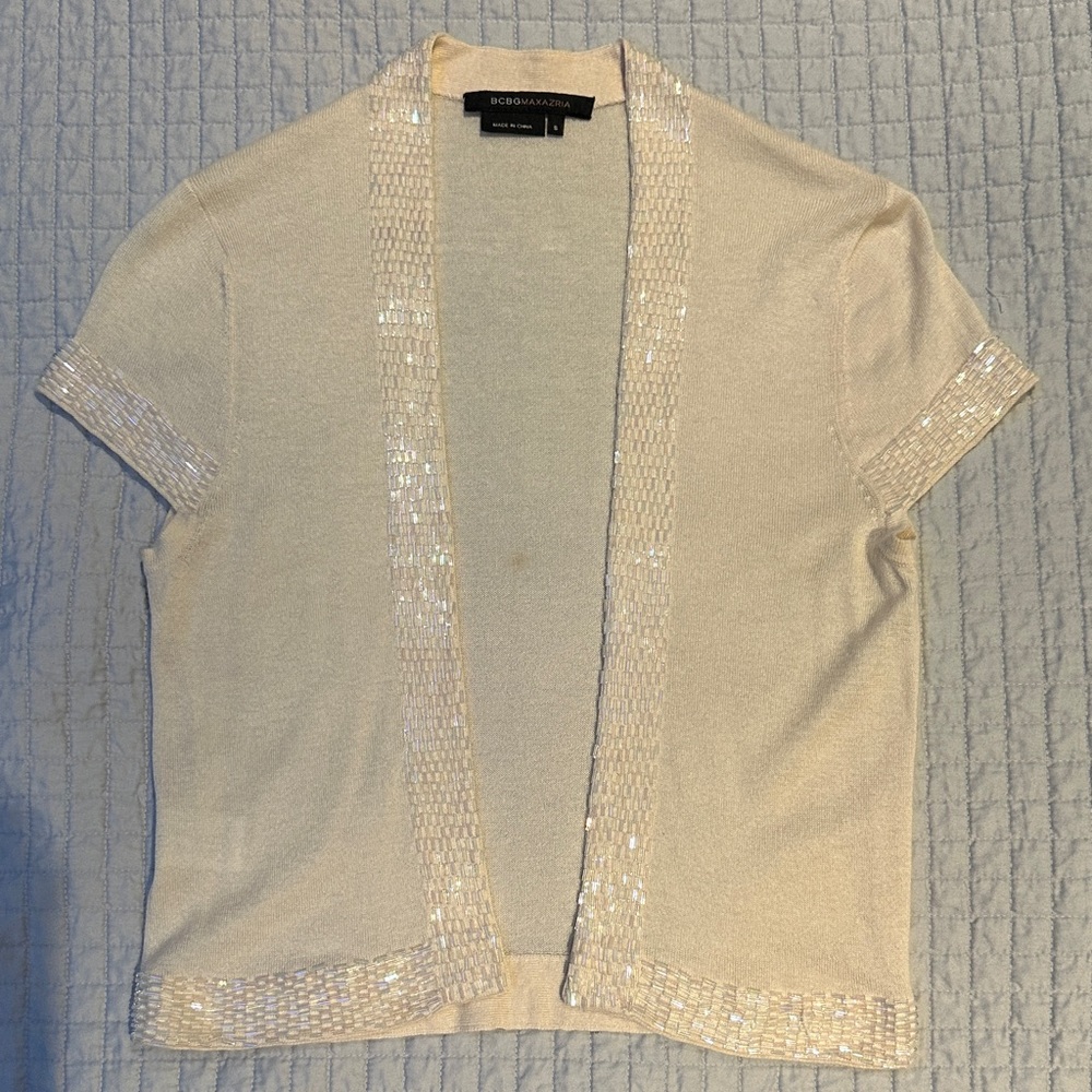 BCBGMaxAzria Cream Beaded Top
